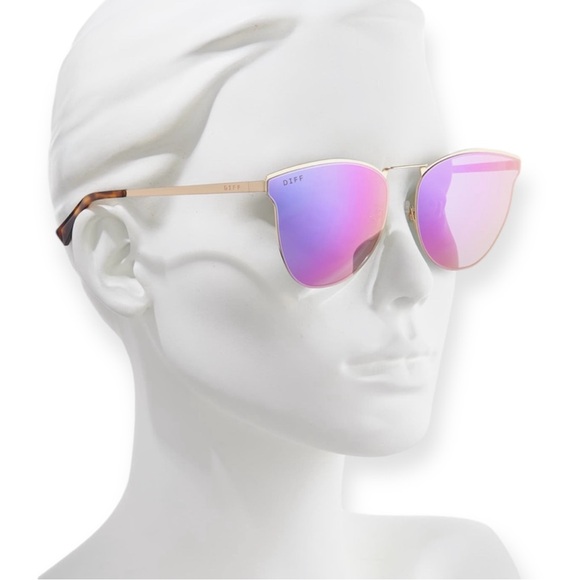 DIFF Sadie Sunglasses Gold Frame Purple Iridescent Mirror Lenses Oversized NWT - Picture 5 of 11
